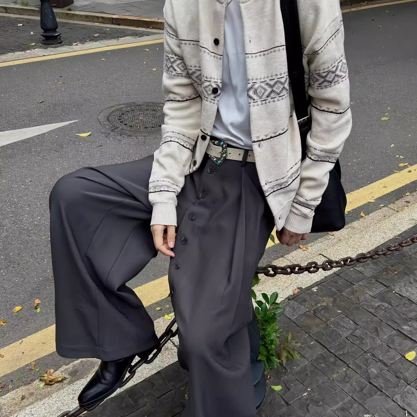 日系复古提花肌理针织开衫毛衣男女春秋费尔岛高智学院氛围感上衣 - 图0