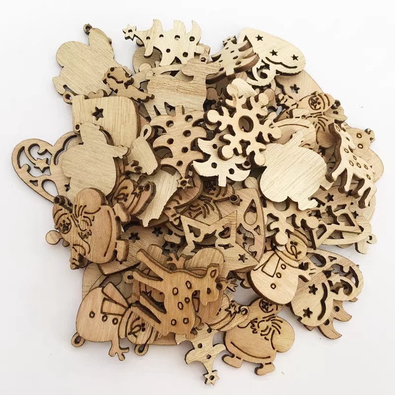 50pcs New Year Natural Wood Christmas Tree Ornament Wooden - 图1