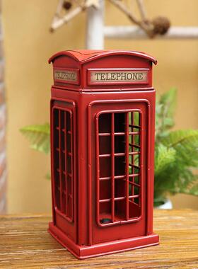 欧洲英伦风格桌面建筑配件覆古双层巴士模型伦敦电话铁艺术装饰品