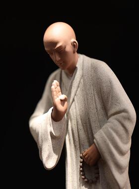 炼器创意中式紫砂小和尚摆件禅意茶室茶桌陶瓷工艺品家居书房饰品