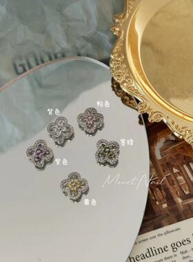 新款梵克四瓣花碎钻彩色锆石雅宝金色银色高定美甲装饰饰品