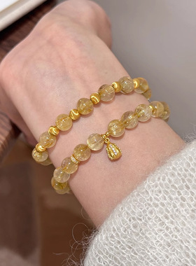 天然黄水晶手串女金发晶手链轻奢高级感百搭小众串珠闺蜜手饰