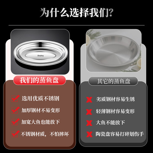 不锈钢鱼盘食品级家用蒸鱼专用盘子餐盘椭圆加厚托盘大号菜盘碟子 - 图0