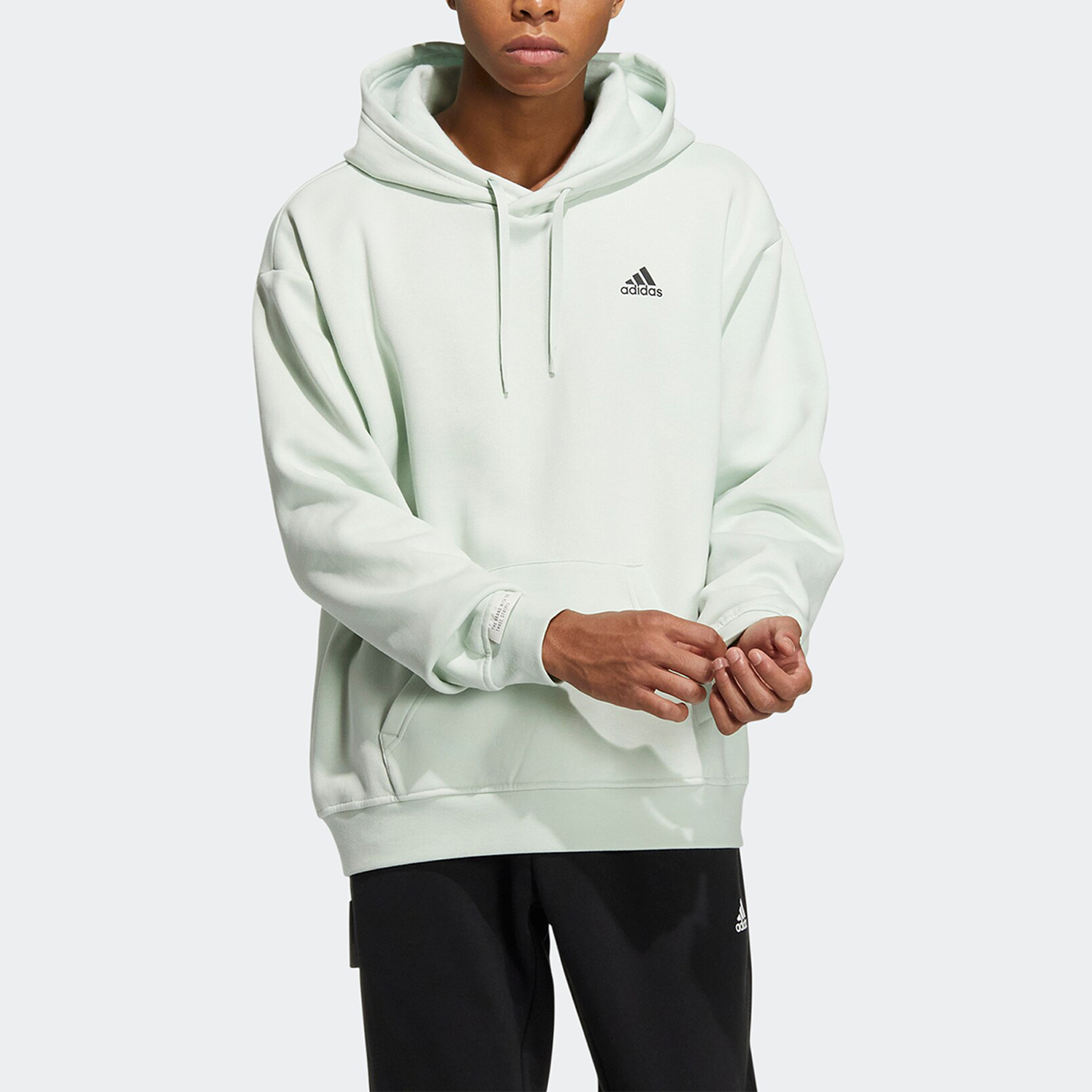 Adidas/阿迪达斯正品LABEL HOODIE 情侣款加绒连帽卫衣IB2711 - 图2