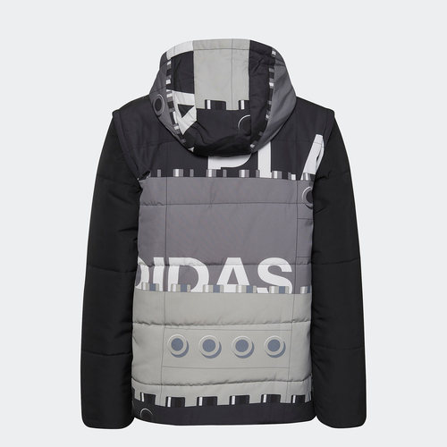 Adidas/阿迪达斯正品新款大童印花拼接二合一连帽棉服HM2226 - 图0