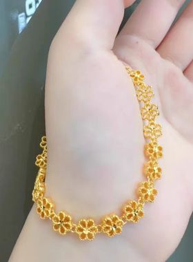 周家新款ing蕾丝镂空桃花铜镀金手链 复古好运连连