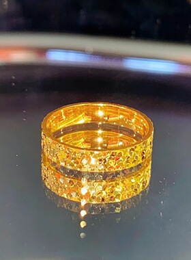 越南沙金镀金999足金仿真黄金k金爆闪碎金碎碎冰戒指男女情侣对戒