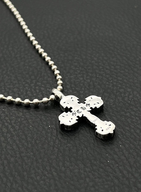 s925纯银高级感复古小号火焰十字架项链男女欧美嘻哈个性毛衣链潮