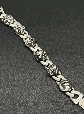 s925纯银高级感复古Multi Link多元素手链男士欧美嘻哈小众手饰潮