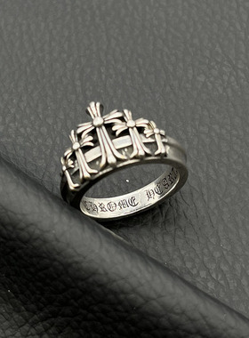 s925纯银高级感复古山形墓碑皇冠戒指男女欧美个性指环厚重做旧款