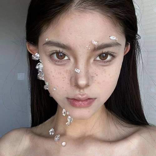 冰块仿真化妆脸部亚克力不规则小众创意仿妆脸部贴钻装饰透明超仙 - 图0