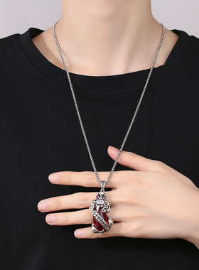 复古铜钱貔貅项链个性霸气做旧潮