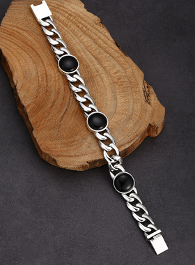 新款国风潮黑石古巴手链复古霸气