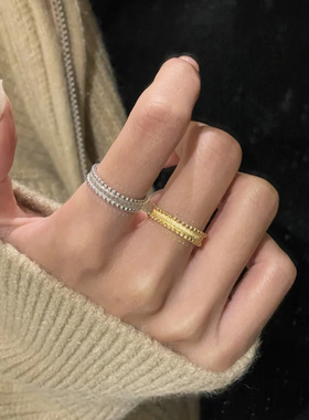 新款中古风拉丝滚珠排戒小众轻奢