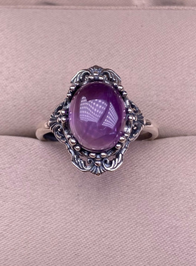新款尼泊尔花边紫色石头戒指
