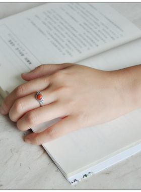 新款气质红色石头戒指可调节藏指