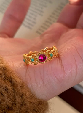 新款新中式宫廷风浮翠流丹戒指国