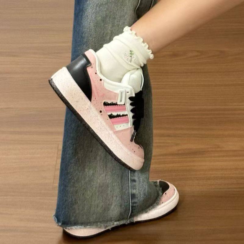 国潮黑粉色波点有擦声板鞋女ins大舌头厚底面包鞋复古高街运动鞋,淘宝优惠券,粉丝福利购,淘宝优惠卷