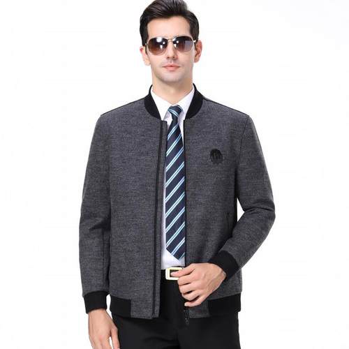 秋冬季爸爸呢男装年中老羊绒夹克男士8021休闲大时尚羊毛子外衣套 - 图0