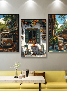 宫崎骏动漫风咖啡店装饰画咖啡厅奶茶店挂画面包烘焙店餐厅壁画