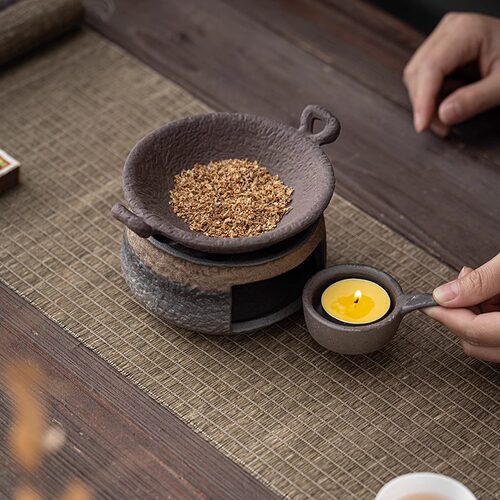香薰炉烤茶炉套组蜡烛加热温茶炉茶叶提香烘焙茶瓦片烤雪松扩香炉 - 图1