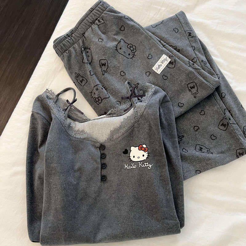 维多利亚睡衣ins女套装韩版家居服卡通长袖春秋季2025kitty猫蕾丝,淘宝优惠券,粉丝福利购,淘宝优惠卷