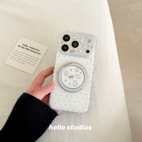 hello studios可爱波点米菲兔360支点支架手机壳适用苹果17promax新款iPhone16PRo/14pro壳15/17pro - 图0