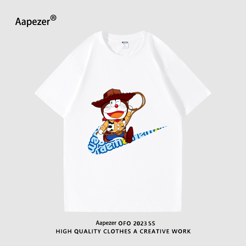 AAPEZER聯名叮當系列2023夏季新款卡通純棉短袖情侶T恤潮牌_aapezer旗艦店_男裝