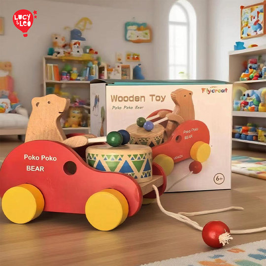 Children's Beech Wood Toddler Tractor Bear Drum Truck
