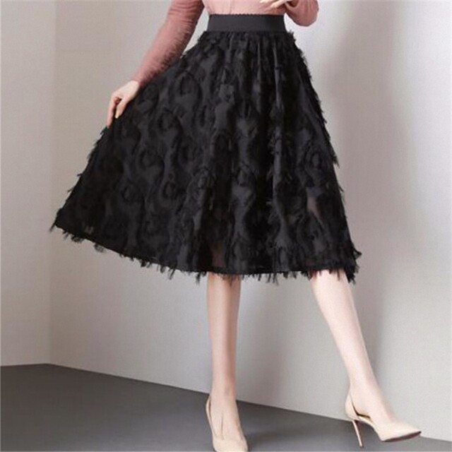2025 Spring and Autumn New High-waisted Super Hot Fairy Sweet Chiffon Tassel Skirt Mid-Length Skirt Chic