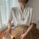 ເສື້ອເຊີດຫລູຫລາ 2026 ວ່າງ OL commuter temperament versatile slim slim short-slim V-neck summer top women's large size shirt