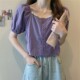Plus size ຂອງແມ່ຍິງຝຣັ່ງ scheming ການອອກແບບ niche ເສື້ອສີມ່ວງໄຂມັນ mm loose slim puff sleeve ສັ້ນແນວໂນ້ມ summer