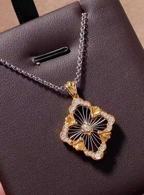 布吉拉提歌剧院opera意大利镂空四叶草项链镀18K镶钻复古锁骨链