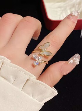 感时尚锆石蝴蝶戒指女网红爆款食指戒超仙百搭指环开口戒