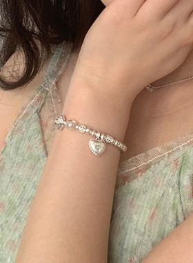 韩版爱心圆珠手链女甜酷可爱重工手饰韩系吸睛百搭手链2024年新款