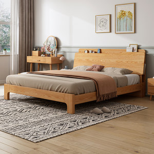 北欧实木床卧室1.8米橡木床现代简约1.5米小户型主卧双人床家具