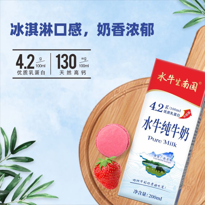 水牛生南国水牛纯牛奶200mL*10盒装 4.2g乳蛋白营养健康早餐奶 - 图0