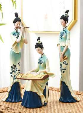 海鲜姿造装饰摆件创意古风美女装饰酒店高端背景盘饰日式点缀摆件