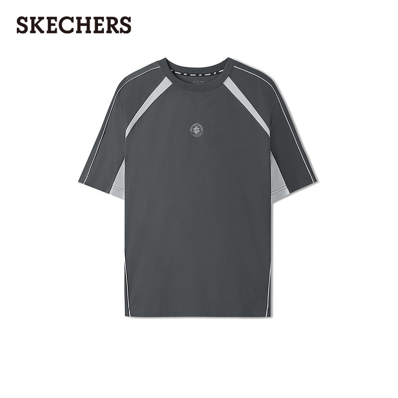 斯凯奇2026新款夏季男针织短袖T恤宽松显瘦夏季舒适休闲撞色印花,淘宝优惠券,粉丝福利购,淘宝优惠卷