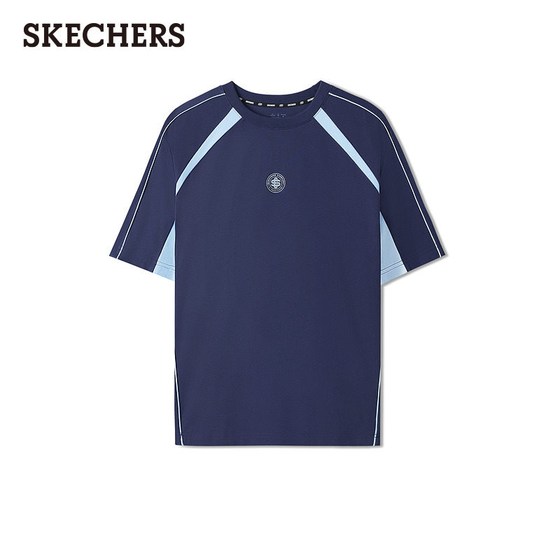 斯凯奇2026新款夏季男针织短袖T恤宽松显瘦夏季舒适休闲撞色印花,淘宝优惠券,粉丝福利购,淘宝优惠卷