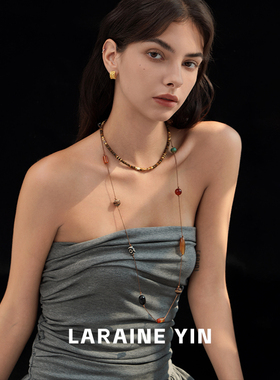 小众高级感虎眼串珠项链美拉德叠戴锁骨链长款蜡绳秋冬毛衣链