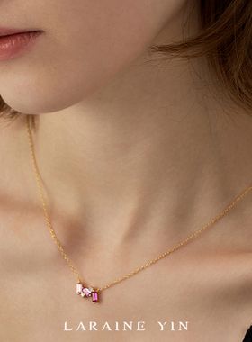 欧美轻奢少女心粉色闪钻项链