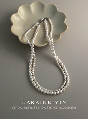 LARAINE YIN施家新中式多层叠带珍珠项链女 百搭气质锁骨链高级感