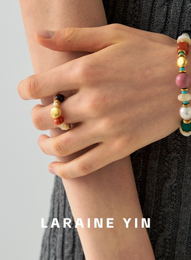 LARAINE YIN小众串珠戒指虎眼石指环食指戒
