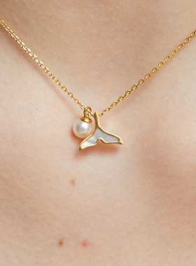 【买3免1】美人鱼尾淡水珍珠吊坠项链女锁骨链小众轻奢白贝颈链