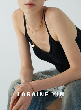 LARAINE YIN简约百搭手链满天星橄榄绿锆石流苏腕饰七夕礼物手饰