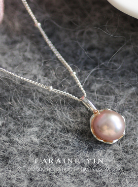 S925银粉紫色淡水珍珠吊坠项链