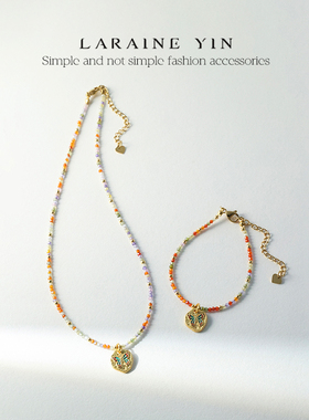 小众彩色人造锆石串珠项链女高级感轻奢蝴蝶吊坠叠戴锁骨链手链