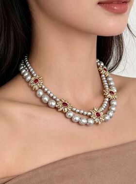 颈链饰品双层镶钻气质宫廷风锁骨