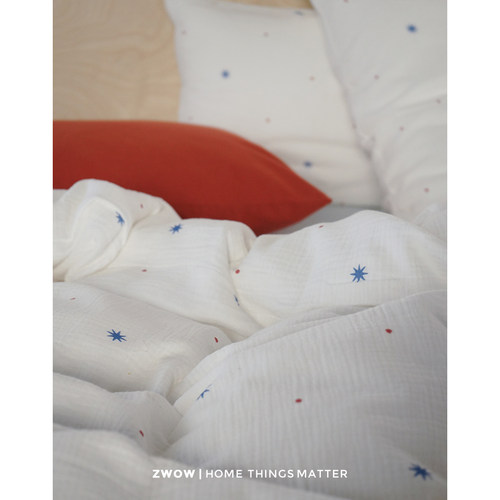 造卧zwow2026新品全棉纯棉双层皱皱纱星河印花粉色蓝色床上四件套 - 图1